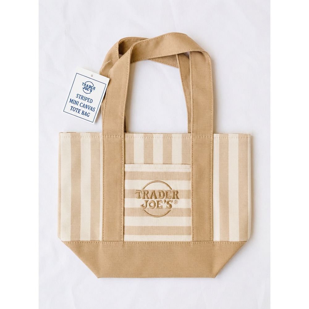 Trader Joes Striped Mini Canvas Tote Bag NWT Beige Limited Summer Ed. QUICK SHIP